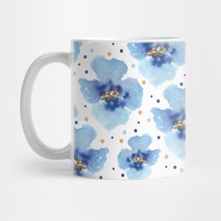 Blue violet watercolor flowers with yellow and blue polka dot repeated pattern Mug